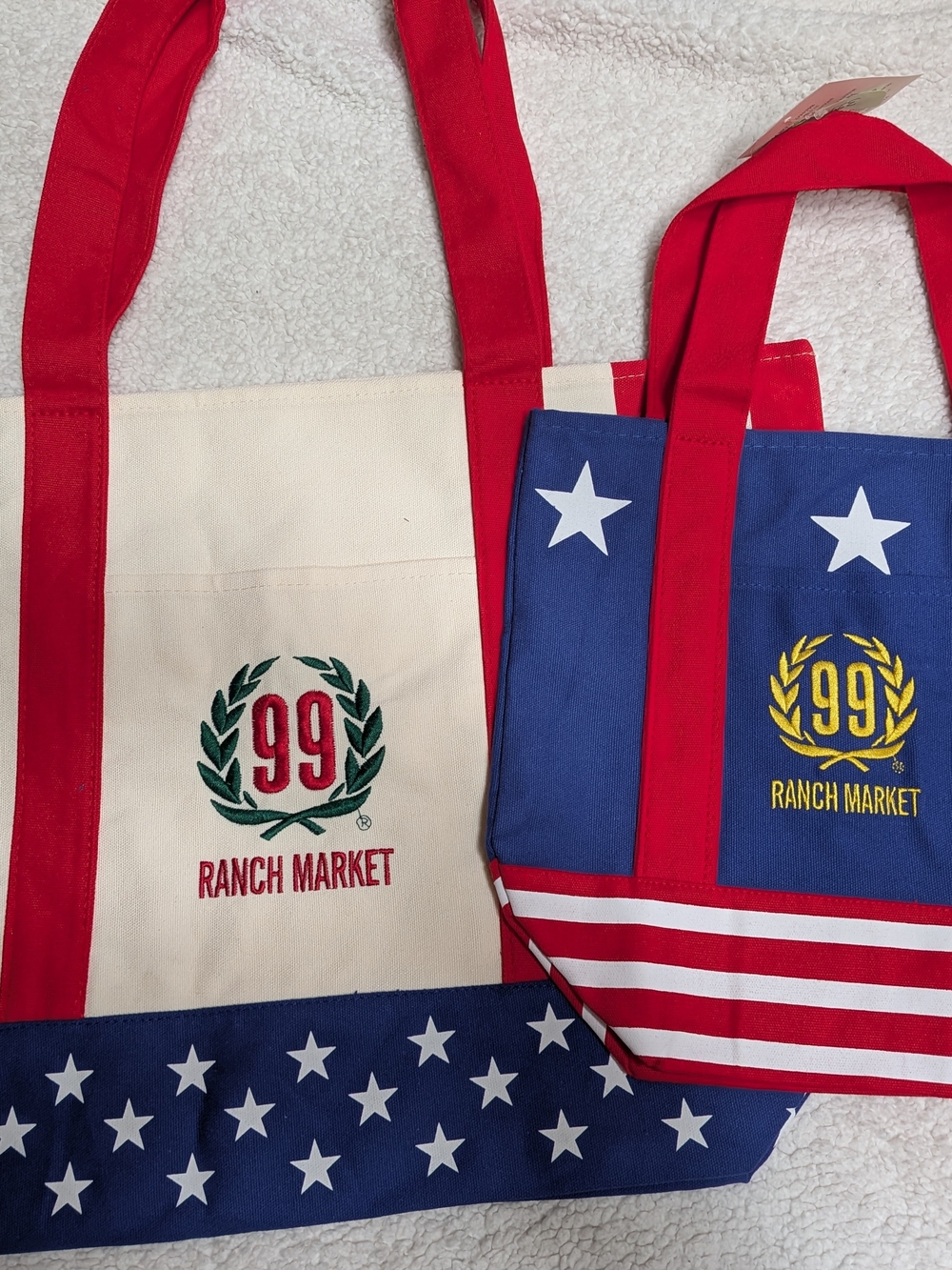 99 Ranch Canvas Tote Bags Set Of 2 Stars & Stripes Design